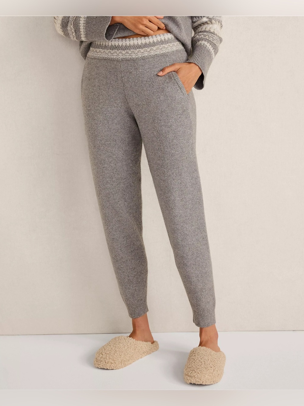 NEW! Haven Well Within Organic Cotton Blend Nostalgic Fair Isle Knit Joggers M